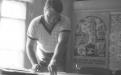 Viktor Kharlamov in his office on the territory of the Preserve (1986)